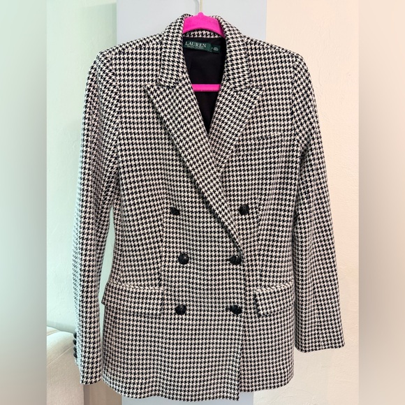 Ralph Lauren Black and White Houndstooth Double-Breasted Blazer sz 8 - Picture 2 of 7